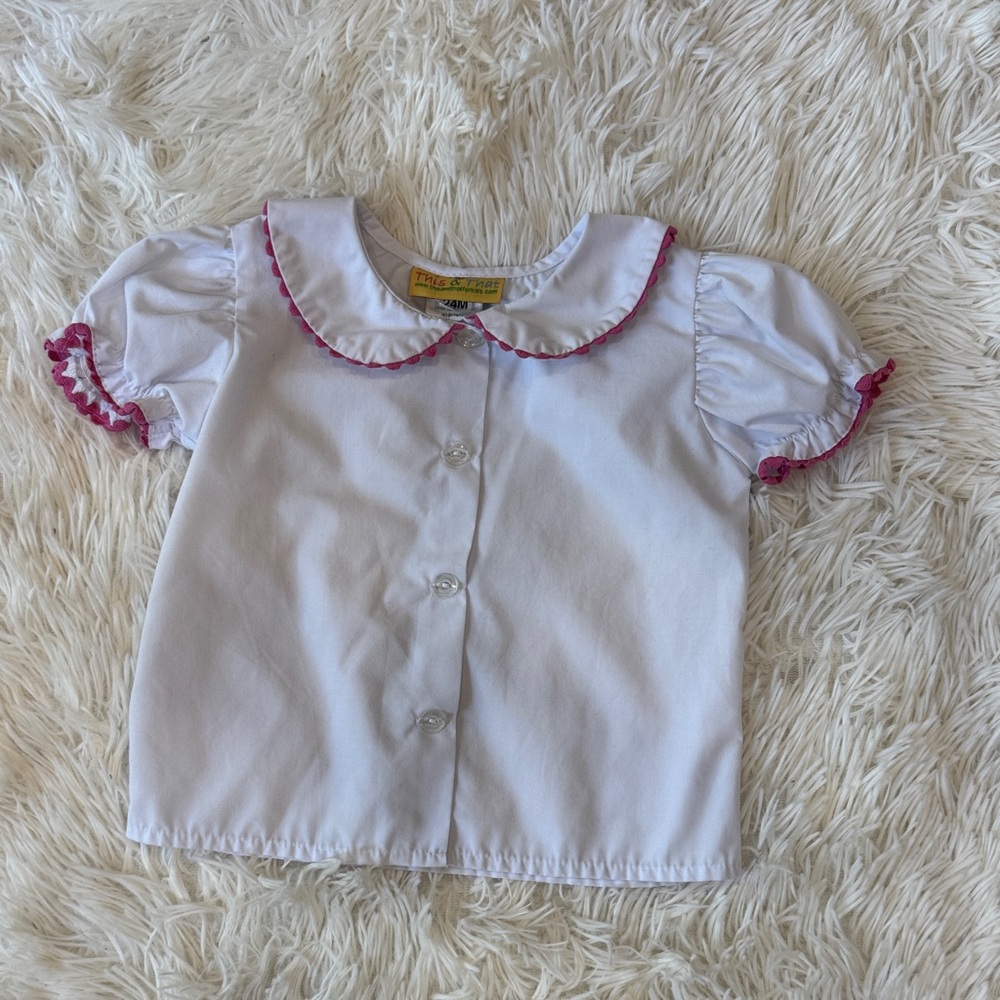 White Kids Shirt with Pink Trim
